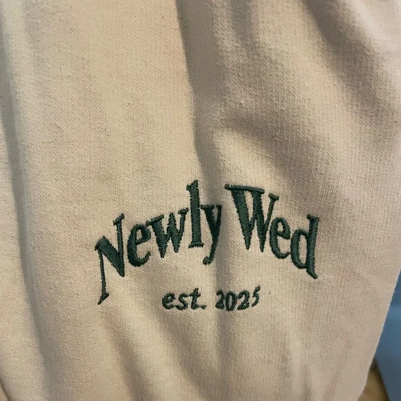 Cream 'Newly Wed' Embroidered Sweatpants - Picture 2 of 3